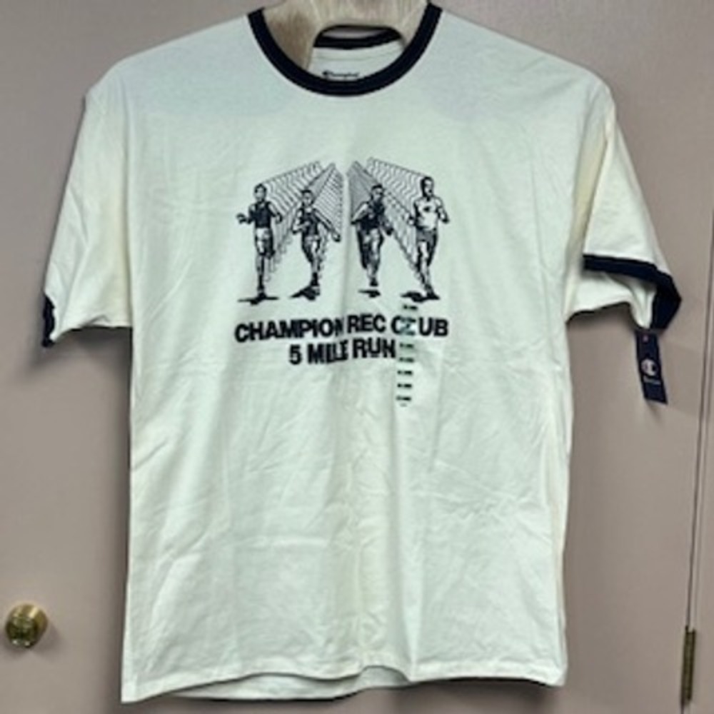 Champion Rec Club 5 Mile Run Ringer Tee Natural XXL 2X Large Cotton‎ NWT